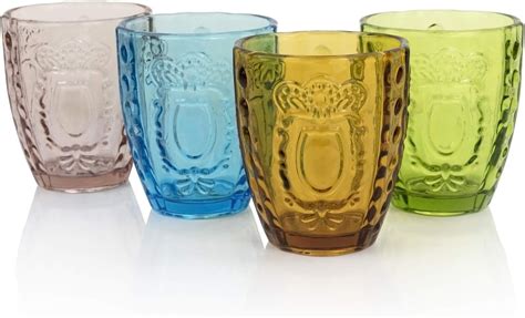 Drinking Glasses Set Of 4 Colored Premium Heavy Glassware 12oz Multicolor Glass