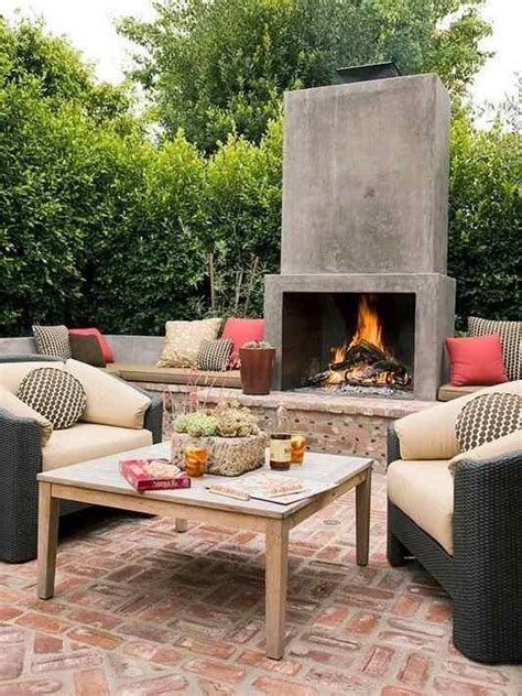 Outdoor Fireplaces Areas With Wicker Furniture Design Ideas