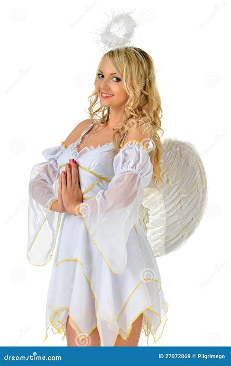 Beautiful Blonde In Carnival Costume Of Angel Royalty Free Stock