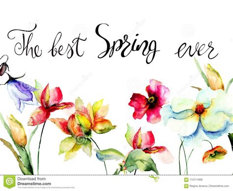 Spring Flowers With Title The Best Spring Ever Stock Illustration