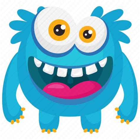 Blue monster, demon, funny monster, furry funny monster, smiling monster icon - Download on ...