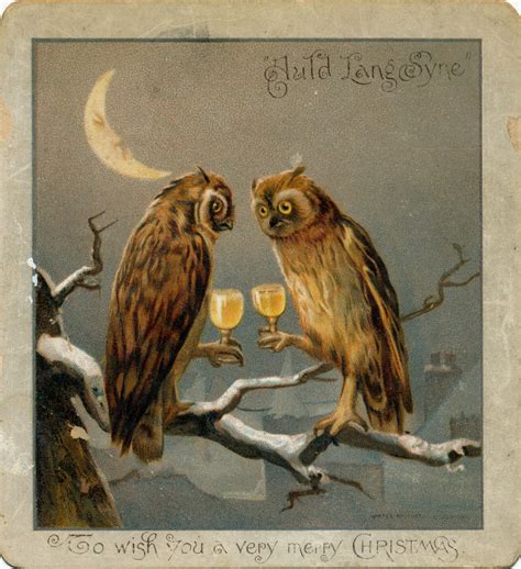 Owl New Year Toast Creepy Christmas Victorian Christmas Cards