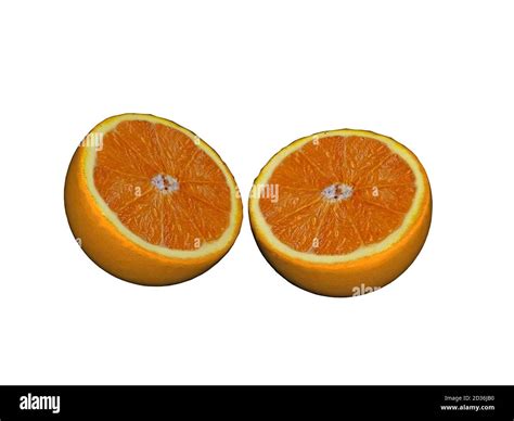 Juicy Orange Divided In Half Stock Photo Alamy