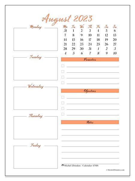 August 2023 Printable Calendar “47ms” Michel Zbinden Za