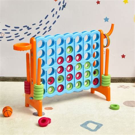 3 In 1 Giant Connect 4 Game Set With Basketball Hoop And Ring Toss
