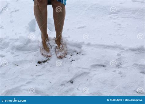 Bare Feet In The Snow In Winter Stock Image Image Of Woman Girl