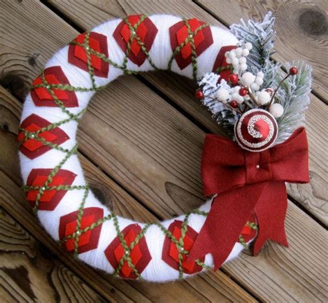 Holly Jolly Christmas Wreath Yarn And Felt Front Door Wreath 14 Inch