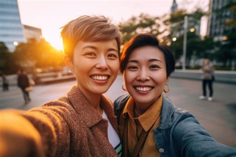 Premium Photo Selfie Of Mature Lesbian Asian Women Lgbtq Acceptance Generative Ai