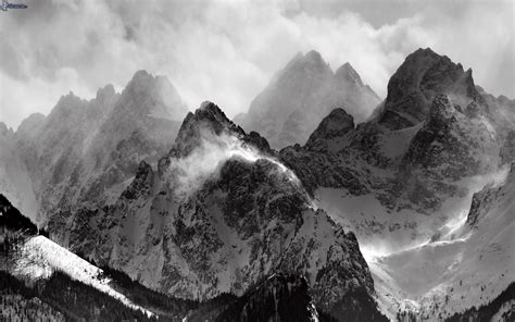 Snowy Mountains Clouds Black And White 194537