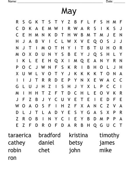 May Word Search Wordmint