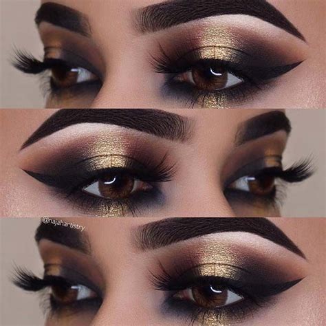 Black And Gold Smokey Eye Idea For Brown Eyes Nye Makeup Gold Eye