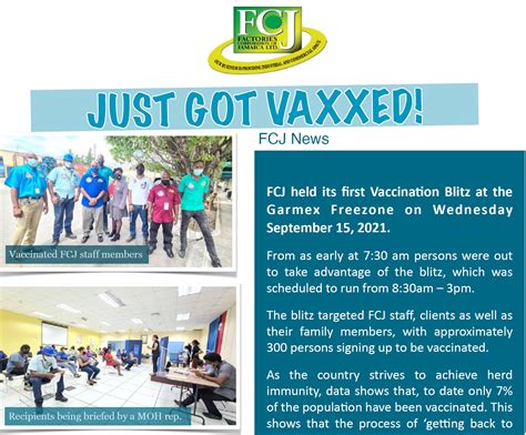 Fcj News Just Got Vaxxed Factories Corporation Of Jamaica