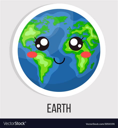 Cartoon Cute Earth Planet Isolated On White Vector Image