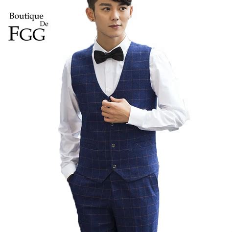 Boutique De Fgg China Sizes 3xl British Plaid Navy Blue Men Formal Suit