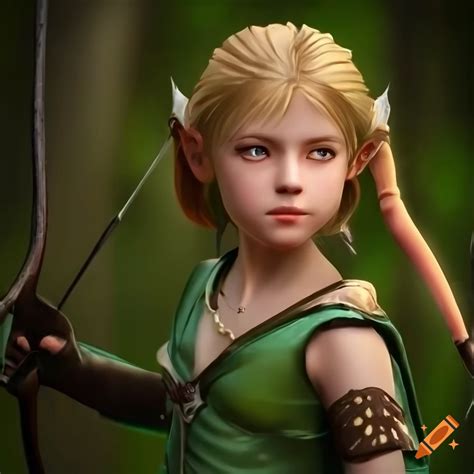 Petite Girl Fantasy Archer With Strawberry Blonde Pigtails Wearing