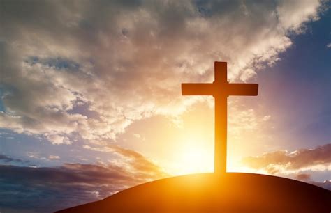 Premium Photo Christian Wooden Cross On The Hill On Sunset Background