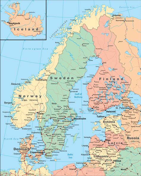 Large Detailed Political Map Of Scandinavia With Roads And Cities