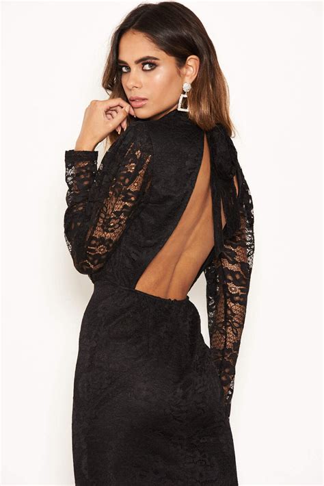 Black Lace Open Back Dress Ax Paris