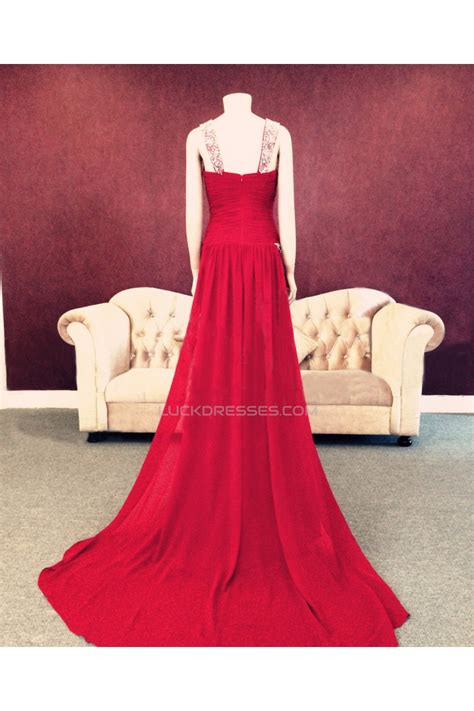 Sheathcolumn Beaded Long Red Chiffon Prom Evening Formal Dresses Ed011451