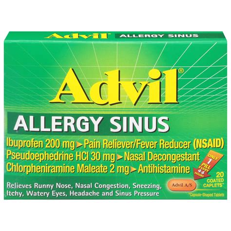 Advil Allergy Sinus Ibuprofen Nasal Decongestant Coated Caplets Shop