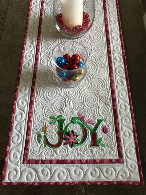 Joy Christmas Table Runner Machine Embroidered Heavily Etsy Machine