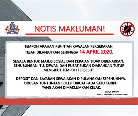 Notis Makluman Penutupan Operasi Dewan And Pusat Sukan Di Kawasan