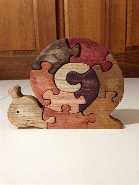 Wooden Snail Scroll Saw Puzzle Handmade 10 Pieces Stained Etsy