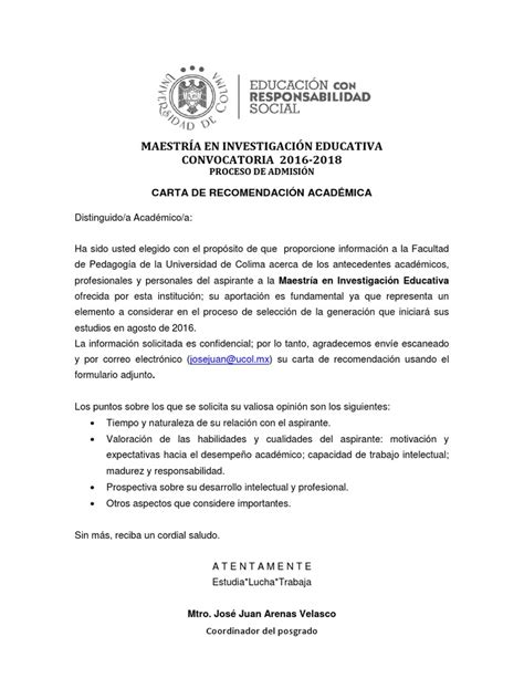 Formato Carta De Recomendación Académica Pdf Comprensión Lectora