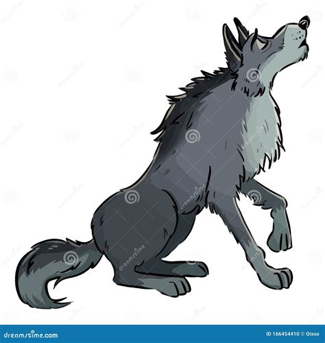 Lobo Aullando En La Luna Dibujo De Dibujos Animados De Lino De Perro O
