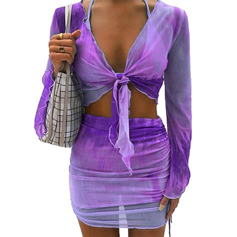 Women Set Sexy 2 Piece Skirt Sets Y2k Tie Dye Outfits Boho Floral Long