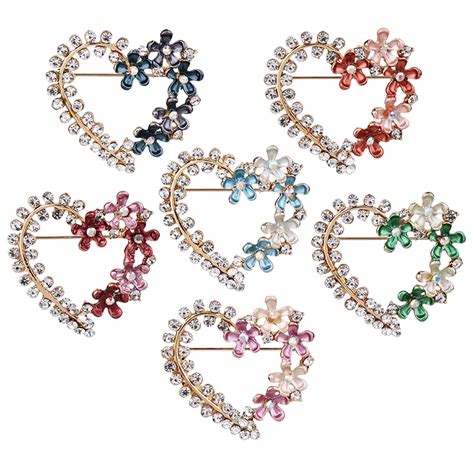 Fashion Gold Color Heart Shape Brooches For Women Love Enamel Flower Brooches Pin Accessories