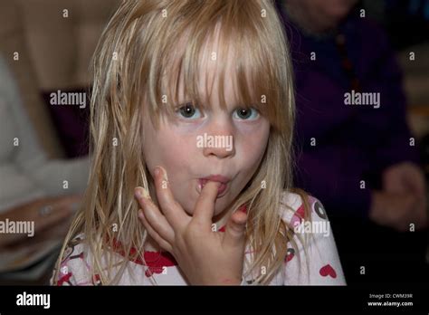 Polish Girl Age Licking Sucking Frosting From Her Fingers Zawady Central Poland Stock Photo