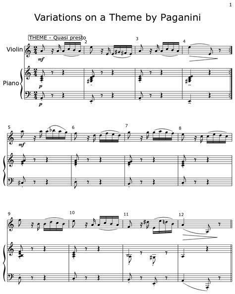 Variations On A Theme By Paganini Sheet Music For Violin Piano