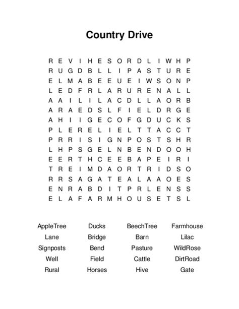 Country Drive Word Search