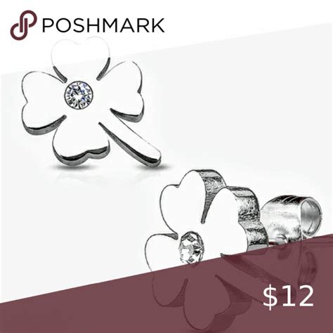Shamrock With Crystal Center Stainless Steel Stud Jewelry Crystals