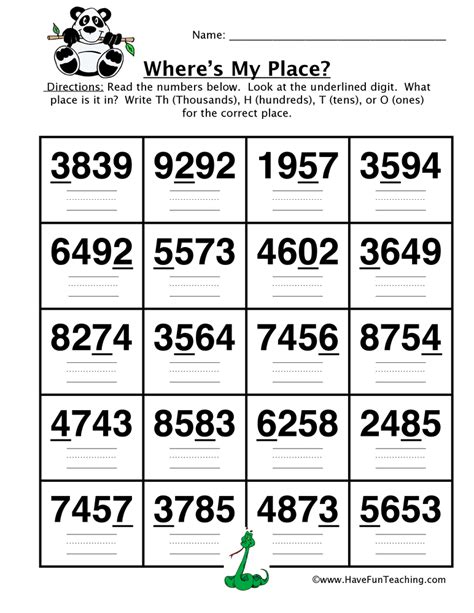 4-digit Numbers Place Value Worksheet