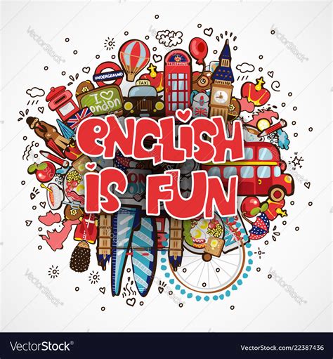 Phrase English Is Fun Educational And Travelling Vector Image