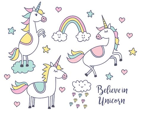 Premium Vector Set Of Cartoon Unicorns With Rainbow
