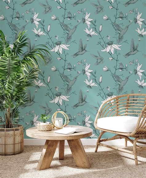 Flowers And Birds Wallpaper Peel And Stick Wallpaper Etsy