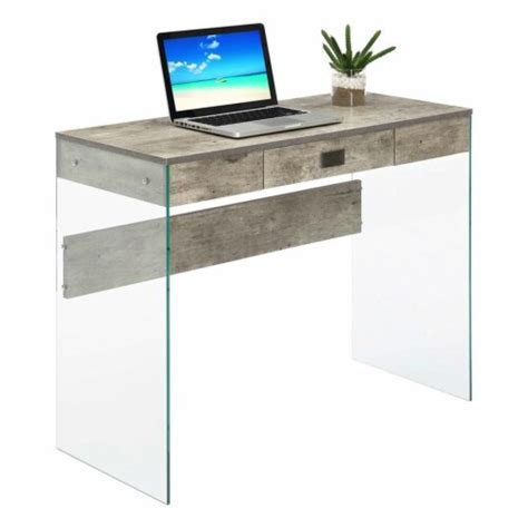 Convenience Concepts Soho One Drawer Glass 36 Inch Desk In Gray Wood