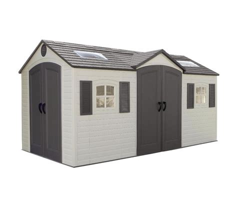 The larger plans features a 2nd floor for much more storage space. Lifetime 15x8 Double Entrance Plastic Shed