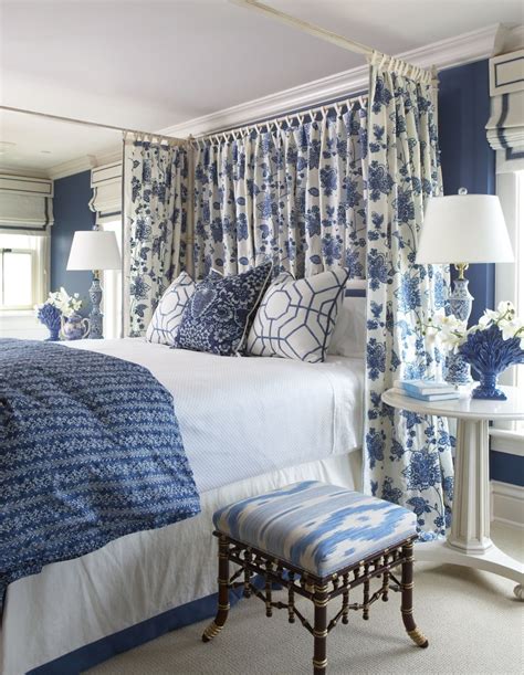 This terrific bedroom is from the teacher diva. Blue and white master bedroom with floral drapes for a ...