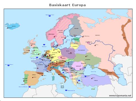 Europa is het werelddeel dat ten westen van azië en ten noorden van afrika ligt. Topografie Basiskaart Europa | www.topomania.net