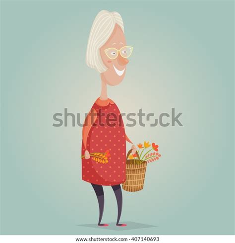 Old Woman Cartoon Character Happy Grandmother Stock Vector Royalty