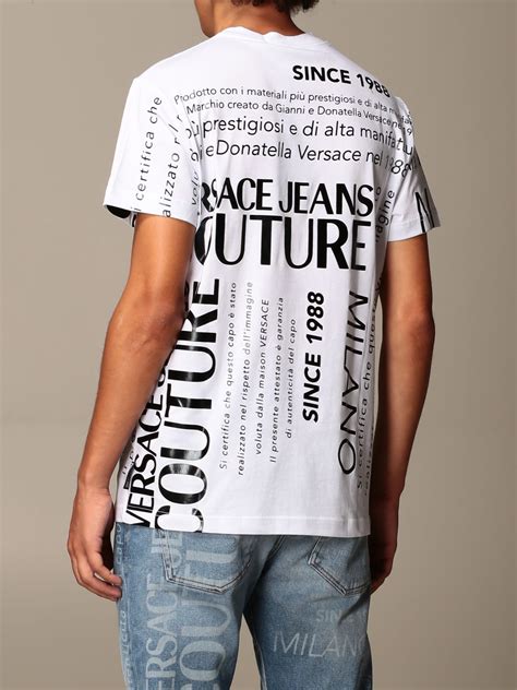 Versace Jeans Couture T Shirt With All Over Logo White T Shirt