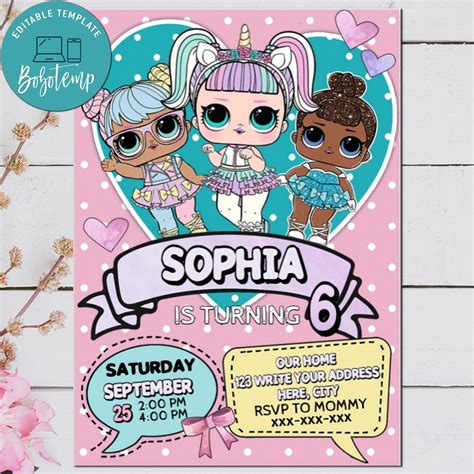 Lol Surprise Dolls Birthday Invitation Printable Createpartylabels