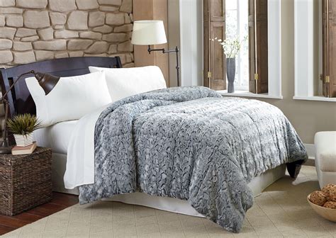Carved or printed faux fur reversing to a solid faux fur. UPC 847975023210 - Cannon Faux Fur Comforter - Grey ...