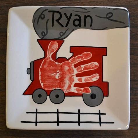 Train Handprint Plate Paint Your Own Pottery Paint Your Pot Cary