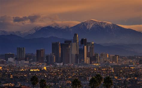 Aerial View Of Los Angeles California Mountains In Background