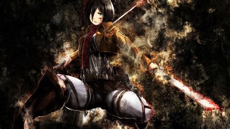 Attack on titan (進撃の巨人 shingeki no kyojin?, lit. Wallpaper : anime girls, Shingeki no Kyojin, Mikasa Ackerman, mythology, darkness, screenshot ...